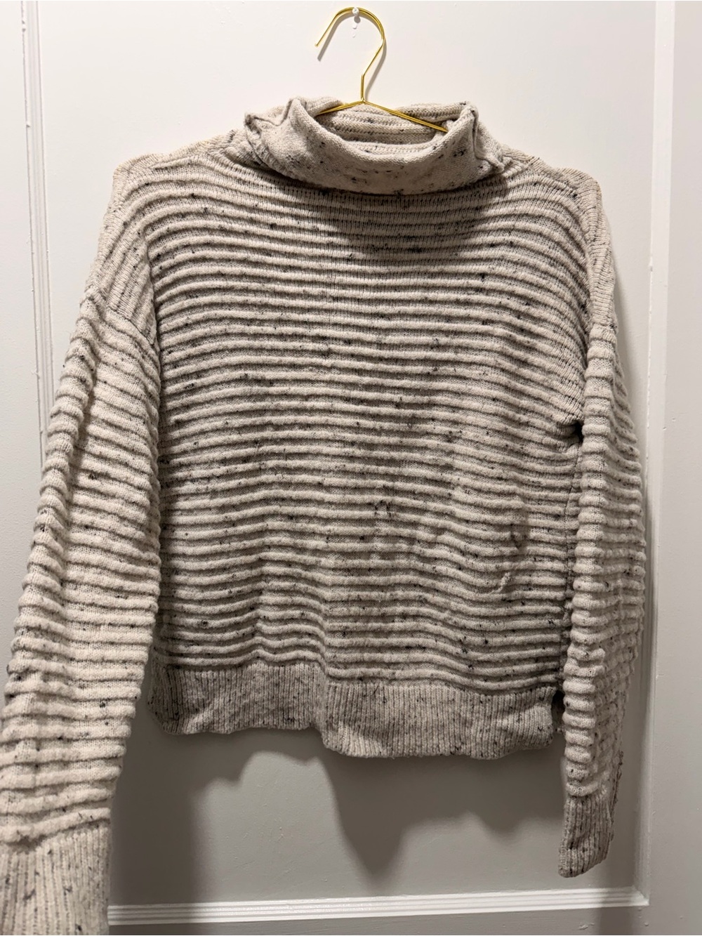 Madewell Speckled Cream Ribbed Turtleneck Sweater